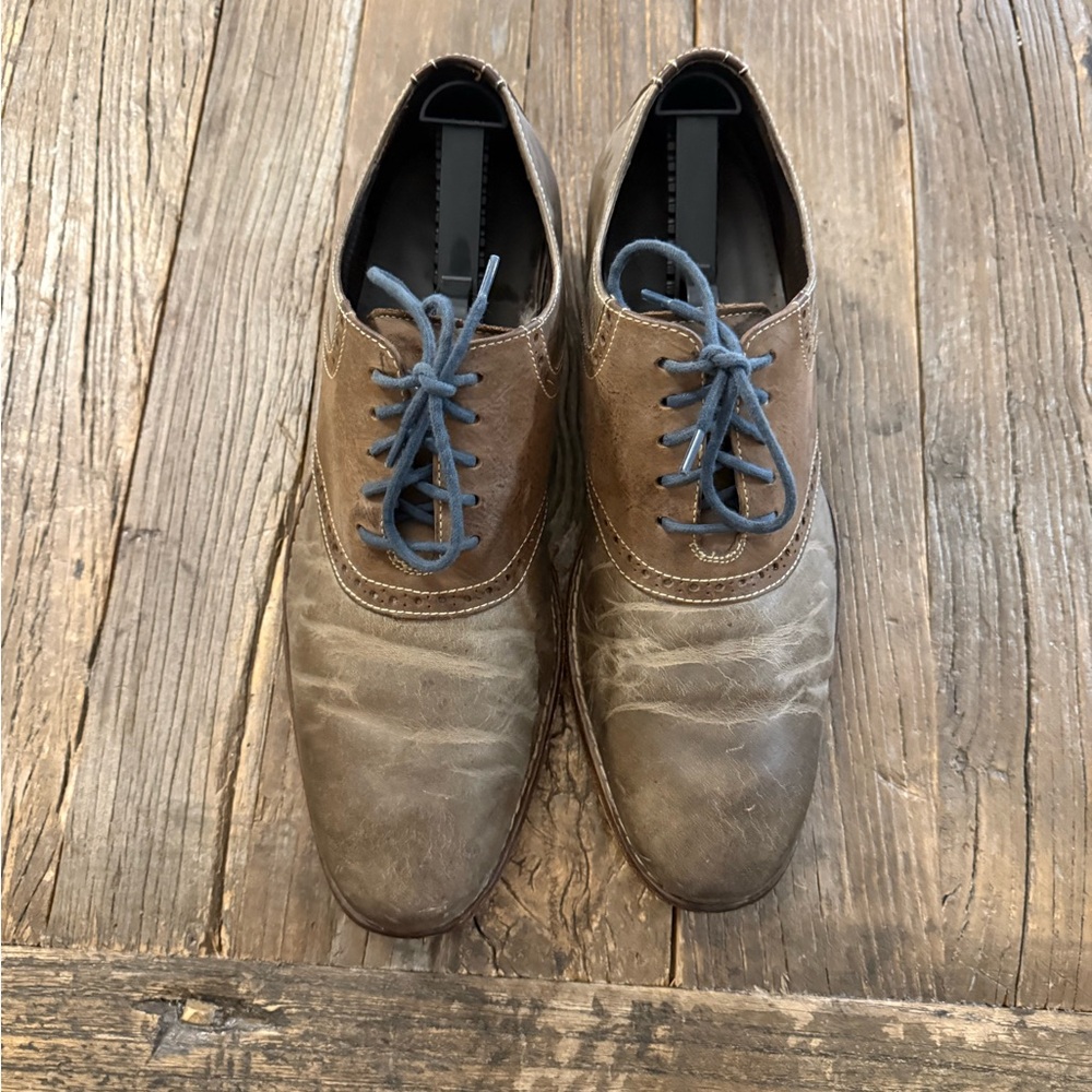 Cole Haan Distressed Saddle Brown Leather Oxfords - Picture 2 of 3